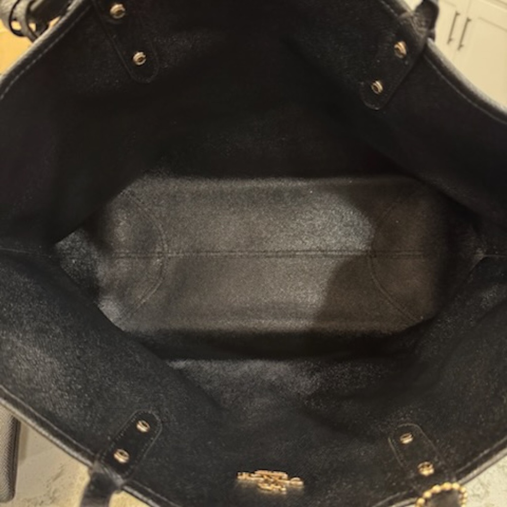 Coach Brown Signature Canvas Tote with Black Trim - Picture 11 of 15
